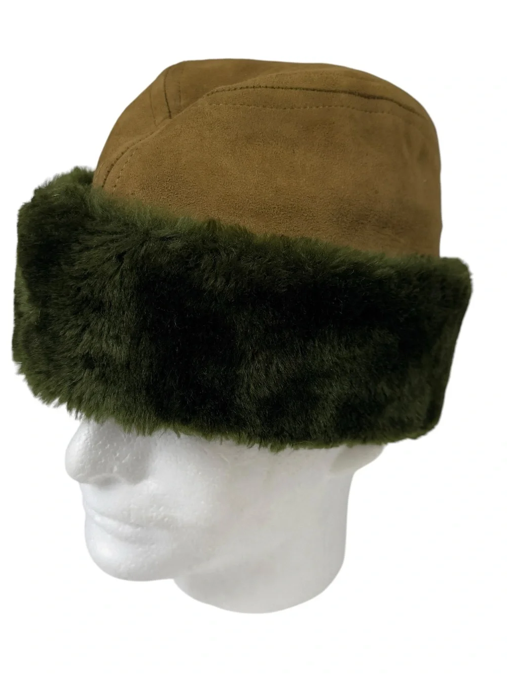 Vintage U.S. Military Cold Weather Cap Hat Faux Fur Trim Olive Brown Size Large